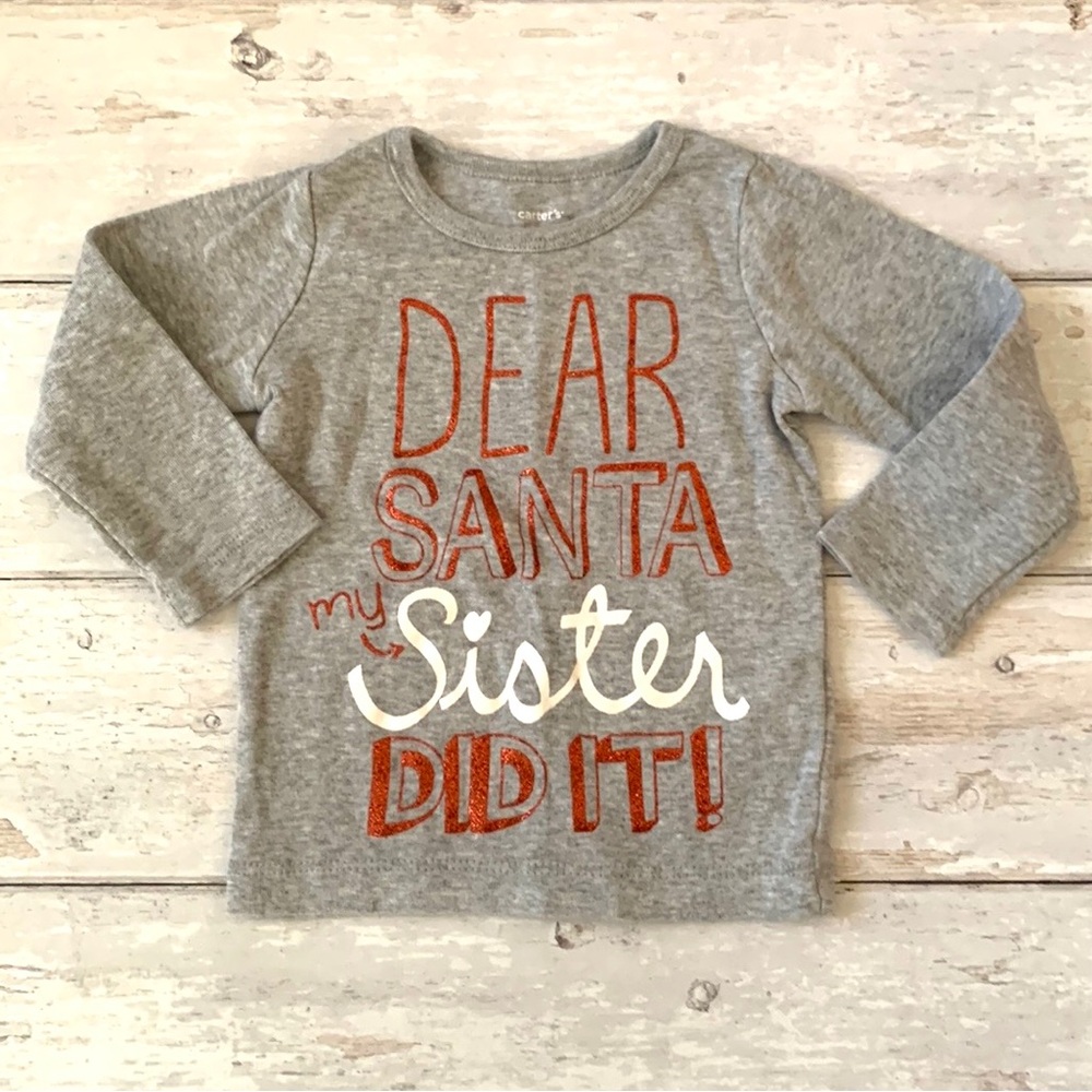 Carters 12m Christmas Shirt Unisex Dear Santa Gray Holiday Long Sleeve Tshirt